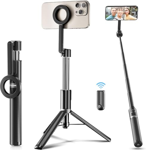 TELESIN 51 Magnetic Selfie Stick Phone Tripod with Bluetooth Remote Control, Extendable Phone Stand Tripod Compatible with MagSafe, Cellphone Tripod for iPhone 15 14 13 12 Series and Android Phones