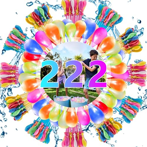 Bombe à Eau, 222 PCS Ballon d'eau Color, Remplissage Rapide Ballon à Eau, Auto scellantes Bombe a Eau en Grappe, pour Fête de Piscine d'été en Plein Air dans le Jardin et la Plage