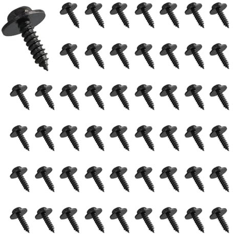 Nivofu 50 Pcs Hex Head Self-tapping Screws with Washers, Fixed Auto Car Body Fender Screws, Car Universal Self-Drilling Bolts for Fixing Automobile Bumper, Engine Cover, Car Panel, Door Trim - Black