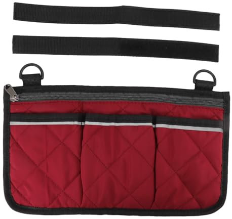 Cyrank Rollstuhltasche für Armlehne, Armlehnen Satteltasche, Armlehnen-Aufbewahrungstasche, Rollstuhl-Armlehnen-Zubehör, Rollstuhl-Seitentasche, Armlehnen-Seiten-Organizer Für Zuhause Im Freien(Rot)