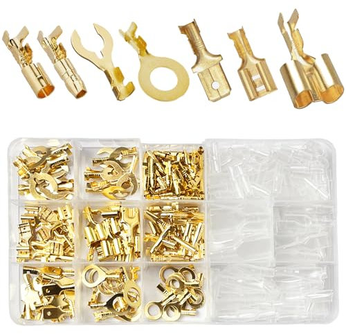 Flachstecker Set Kabelschuhe Flachsteckhülsen 6,3mm kfz,Ringkabelschuhe 6/8mm,Bullet Connector 3,9mm,Männlich & Weiblich mit Schutzhülle(280 Stück)
