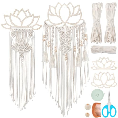 FREEBLOSS 2 set fai da te macramè Lotus kit da appendere alla parete arazzo decorativo macramè Lotus per soggiorno kit per principianti