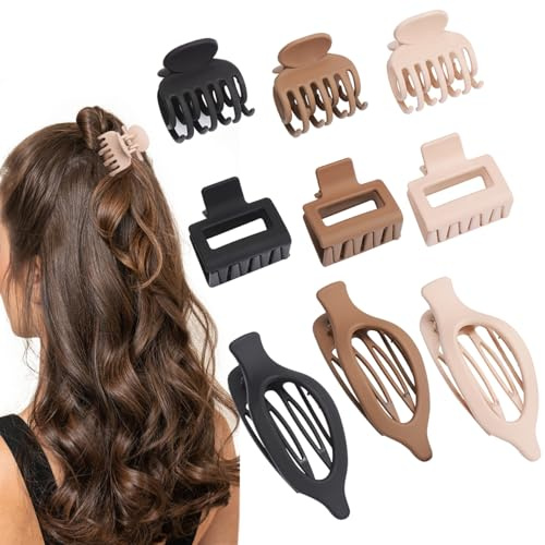 Mehayi Lot de 9 grandes pinces à cheveux mates pour femme, jolies pinces à cheveux en acrylique pour femme, cheveux épais et fins, grands accessoires de coiffure tendance pour femmes et filles
