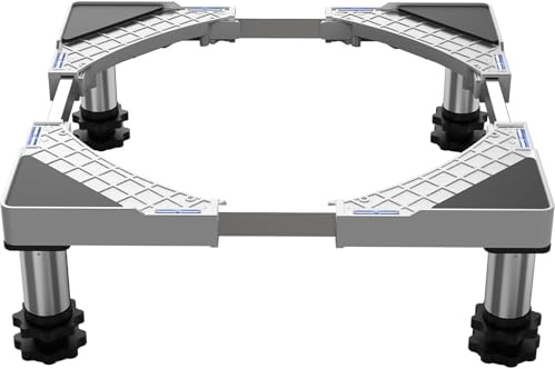 DEWEL Base Lavadora, Soporte Lavadora Secadora Carga 350 kg, Secador de base de lavadora de refrigerador, Ajustable de congelador, Ancho 44,5-67cm, Altura 18cm - 22cm(Blanco)