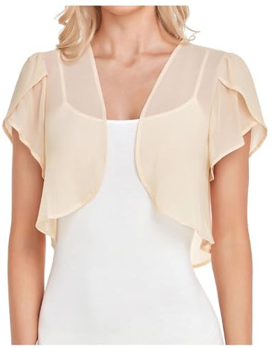 Vhersily Coprispalle Donna Elegante Cerimonia Leggero Argento Giacca Estiva Bolero Chiffon Casual Cardigan Curvy Cipria Coprispalle Manica 3/4 Corto Spolverino
