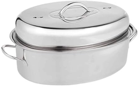 Fish Poacher Roasting Pan 16in with Lid Multiuse Cookware Comfortable Grip Oval Cookware Roaster Potatoes Eggs Coarse Grains, B