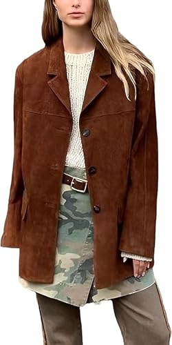 Giacca blazer oversize in pelle marrone da donna A&M Express - Cappotto casual oversize con stile streetwear