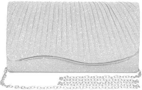 BAIGIO Abendtasche Damen Clutch Elegant Brauttasche Handtasche Hochzeit Damen Kettentasche Mädchen klein Umhängetasche für Party Freizeit (Silber)