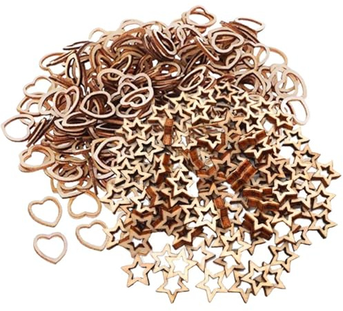 YSJCHEBS 200 Pezzi di Trucioli di Legno A Forma di Cuore, 100 Pezzi di Trucioli di Legno A Forma di Stella, Trucioli di Legno Decorativi A Cuore, Coriandoli di Legno