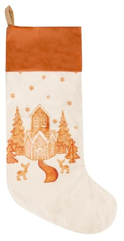 furn. Gretel bedruckter Weihnachtsstrumpf aus Samt, Wolkenstaub/Ingwer, 29 x 27cm