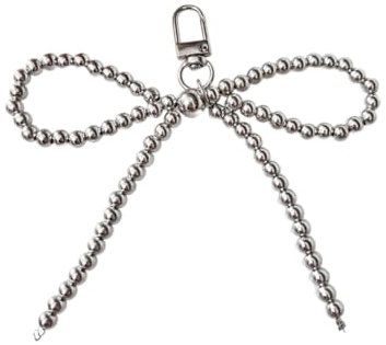 Greabuy Schlüsselanhänger für Damen, Vintage-Schleifenanhänger, modisches Schlüsselanhänger, Zubehör, Perlen, Taschenanhänger, Imitationsperle, für Taschen und Schlüssel, silber