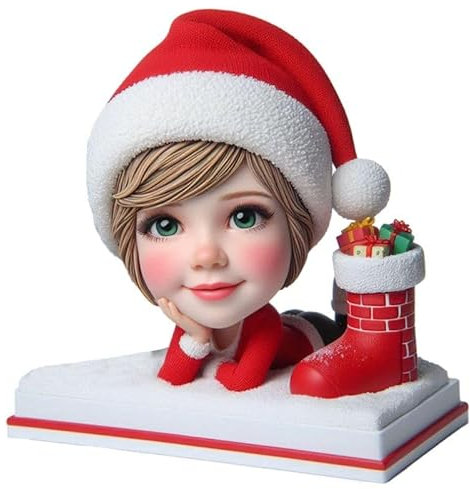 Individuelle Wackelkopf-Figur, 15,2 - 20,3 cm, basierend auf Ihrem Gesichtsfoto, weibliche Weihnachtsfigur, personalisierter Wackelkopf als Vatertag zum Muttertag oder Freund