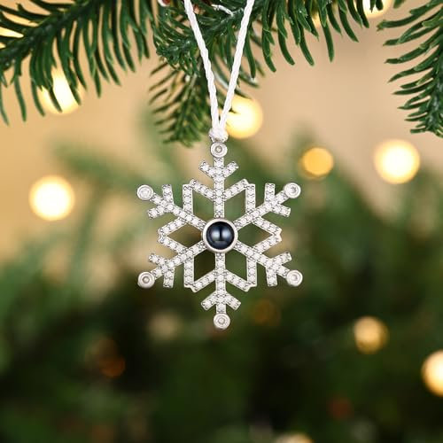 jewelora Personalisiert Christbaumschmuck mit Foto Schnee-Weihnachtsanhänger mit Bild Hängende Dekoration für Innenbereich, Zuhause Personalisierte Geschenke (Silber)