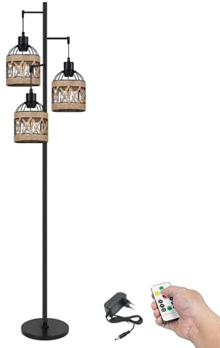 FSLiving LED Akku Stehleuchte,Stehlampe Wohnzimmer, Dimmbar LED Standleuchte, Boho Stehleuchte mit 3 Farbtemperaturen 2700-6500K für Schlafzimmer Lesen Schlafzimmer LDD004