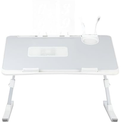 HUOLE Plateau de Lit, Pliable, Table de Lit pour Ordinateur Portable, inclinable avec Refroidisseur/Ports USB/Tiroir,Réglable en Hauteur et Angle, pour Canapé/Bureau/Sol,60 * 40 * 26-39cm-Gris