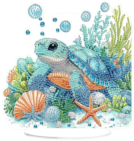 MOGTAA 5D Diamond Painting Schildkröte Desktop Deko für Erwachsene Kinder, Tiere Diamond Painting Tisch Deko Set, DIY Diamant Painting Bilder Bastelset Kreativ Set für Zimmer Büro Desktop