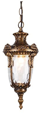 LVSEWOA Plafonnier d'extérieur de la Collection contemporaine, Lanterne Suspendue d'extérieur Industrielle Vintage avec Lustre de Patio en Verre Transparent pour pavillon de Villa/Bronze/L