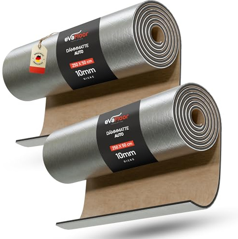 EVAFLOOR Isolation Phonique Voiture Autocollant 250 x 50 cm - Épaisseur 10 mm | Isolant Thermique Voiture | Parfait pour Voitures, Vans et Campers | Température Maximale 110 °C / Minimale -50 °C