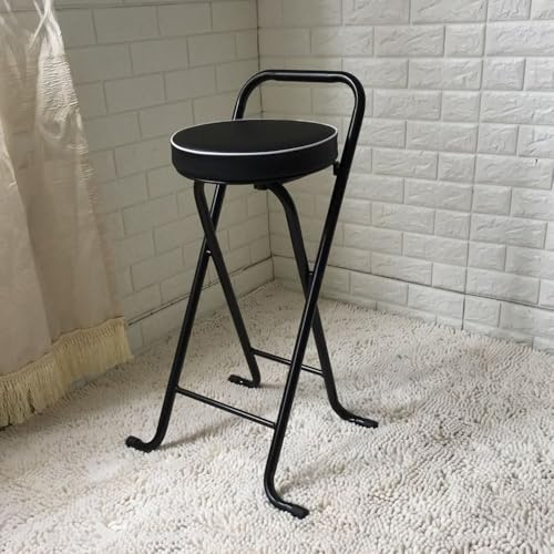 GSKDZG Sgabello Da Bar Pieghevole 65cm 75cm, Sgabello Pieghevole Rotondo, Portata 150kg, Sedie Pieghevoli Imbottita, Portatili, Con Schienale E Poggiapiedi(Black,65cm)