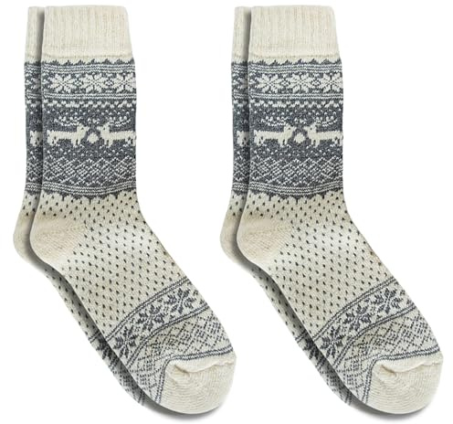Ullstrumpor med alpacka och merino, 2 par mjuka termiska mysiga vinterkängor, nordisk stil varma stickade färgglada julstrumpor, Naturligt, 35.5-37.5 EU