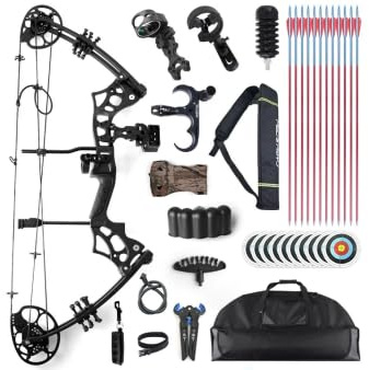 Compound Bow and Arrow Set for Adults Archery Shooting Bow Adjustable 30-65lbs Composite Bow Combination 19.5-30 Draw Length Hunting Equipment (Black)