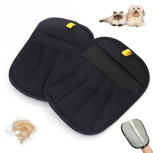 Pet Hair Removal Glove 2PCS - Dual-Sided Grooming Gloves for Dogs & Cats, Reusable Electrostatic Pet Hair Remover for Furniture, Clothes, Couch, Carpet & Car Seats, Gentle Five-Finger Design, Machine