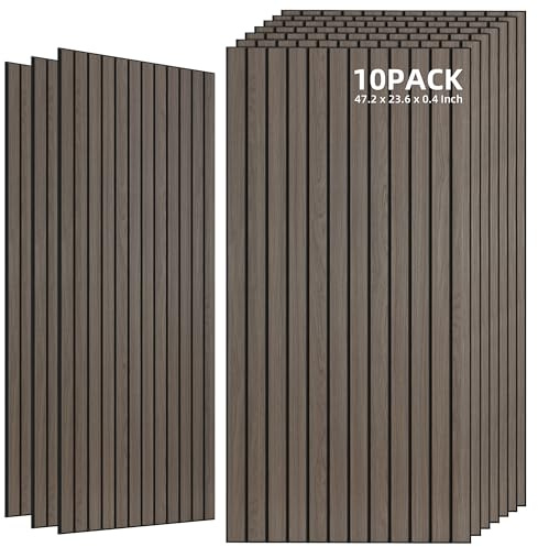 TO-TH Acoustic Wall Panels Decorative Sound Absorbing Panel 10 Pack, Walnut | Simulated Wood Grain Finish, 100%Polyester Fiber, Reduce Echo&Noise, PVC Wood Wall Panels for Studio&Garage,47.2x23.6x0.35