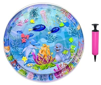 Bvizyelck Katzen Wasser Spielmatte | Hunde Wasserspielmatte Mit Aufblaspumpe | Kühlkissen für Haustiere Baby Krabbelmatte bei für drinnen und draußen Boden