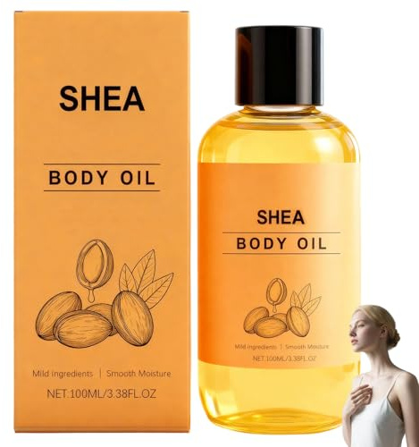 Shea Body Oil, naturlig återfuktande och vårdande kroppsolja för torr hud, mjukgörande och mjukgörande, uppfriskande, fettfri, absorberas snabbt, lämplig för massage (1 st)