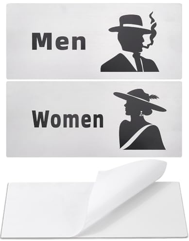 WADORN 2 Packung Toilettenschilder Für Unternehmen Selbstklebende Toilettenschilder Aus Metall Für Männer Frauen Kreatives Badezimmerschild Für Türwand Eines Einkaufszentrums Krankenhauses 10x23cm