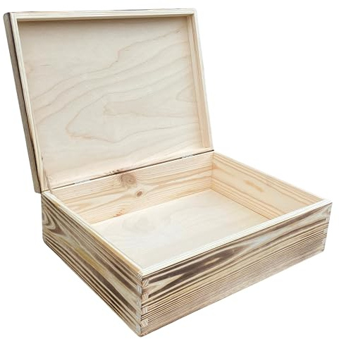 WoodGall Holzkiste mit Deckel geflammt – 40x30x13cm – Aufbewahrungskiste aus massivem Kiefernholz, rustikale Holzbox für Haushalt, Deko & Geschenke