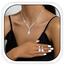 JYIXXZX Juego de Joyas para Mujer Collar Pendiente Pulsera Conjunto de Joyería Nupcial Brillante Cristal Diamantes de Imitación Joyas de Boda Circonita Cúbica en Forma de Lágrima Accesorios de Joyería