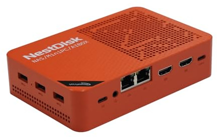 youyeetoo Nest Disk NAS & Mini PC with Intel N150-4-Bay NVMe up to 16TB, 12GB DDR5 RAM, Dual 2.5GbE/WiFi 6, 3X 4K Output, Pre-Installed OMV for Home/Office (12GB+64GB(eMMC),Orange)
