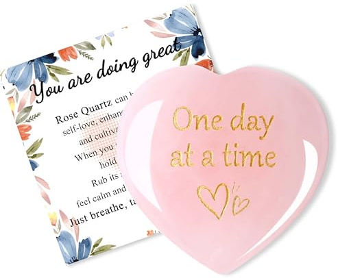 QINJIEJIE Rose Quartz Heart Crystal Gifts Worry Stone Natural Crystal Love Hearts Gemstones, Anxiety Relief Pink Thinking of You Gift Mindfulnes Birthday Spiritual Gifts for Women Kids