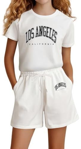 Chándal para niña, ropa deportiva, chándal para niños, traje deportivo para niña, conjunto casual de verano, pantalones cortos de verano, ropa de 2 piezas con estampado temático, cuello redondo, ropa