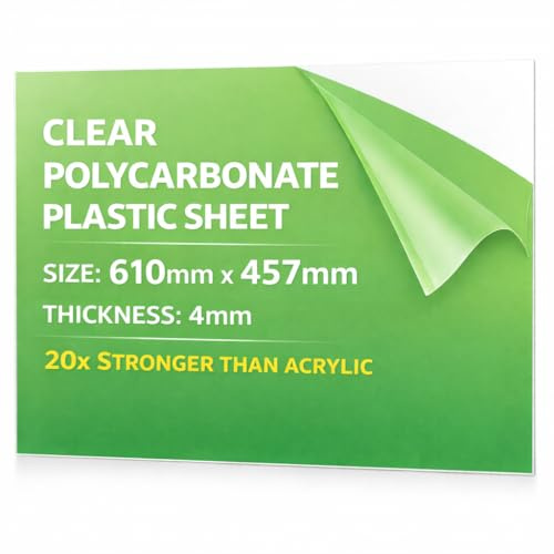 Premium 4mm Clear Polycarbonate Plastic Sheet, 610mm x 457mm | 20 times Stronger Than Acrylic, Ideal for Greenhouse Glass, Shed Windows, UV Protected, Non-Yellowing