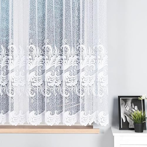 Gardinen Vorhangen Weiß Jacquard 250x160 cm (BxH) Setsuna Gardine Mit Kräuselband 1:2 – Fertiggardine Für Küche Wohnzimmer & Schlafzimmer Lichtdurchlässig Und Elegant