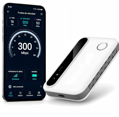 Router 4G WiFi 6 Portatil con Ranura para Tarjeta SIM, Router 4G SIM portatil, MiFi 4G LTE CAT6 300Mbps, Batería 2100mAh(12h Autonomía), hasta 8 Dispositivos, WPA3, Compatible Nano SIM, Plug and Play