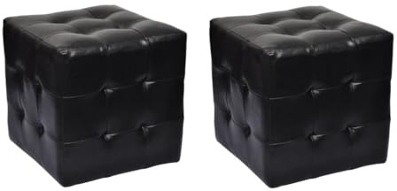 Sgabelli neri a forma di cubo in robusta pelle sintetica, 2 pezzi, come seduta singola o poggiapiedi.