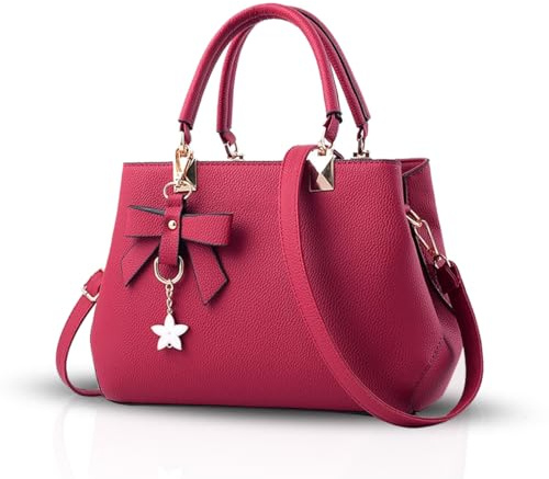 NICOLE & DORIS Damen Handtaschen Designer Tasche Elegante Frauen Umhängetasche PU Leather Shopper Henkeltasche mit Abnehmbar Schulterriemen Rot