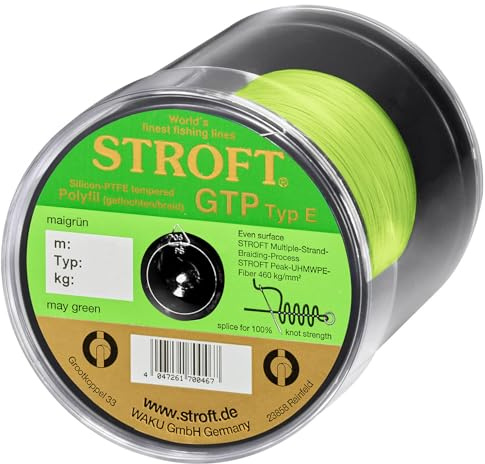 Stroft Schnur GTP Typ E mai grün 500m geflochtene Angelschnur - 8-fach PE Braid, rund & leise, extrem abriebfest, hohe Tragkraft, ohne Coating, für Spinnfischen auf Hecht, Zander & Barsch