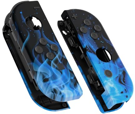 eXtremeRate Blue Flame Patterned Soft Touch Grip Joy con Handheld Controller Housing with Full Set Buttons, DIY Replacement Shell Case for Nintendo Switch Joycon & Switch OLED Joy con