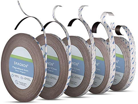 Smagnon® Magnetband selbstklebend mit hochwertigem 3M Kleber| ALLE Größen | Magnetklebestreifen | Fliegengitter Magnet | für Schulen, Präsentationen oder Beruf(Typ A + B Kombi, Breite 10mm)
