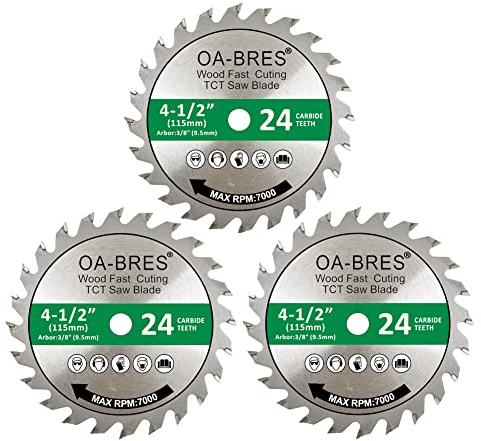 3 Pack 4-1/2-Inch 24T TCT Carbide Tipped Teeth Compact Circular Saw Blade with 3/8-Inch Arbor, General Purpose for Long-Lasting Cuts in Wood, Plastic and Composite Materials
