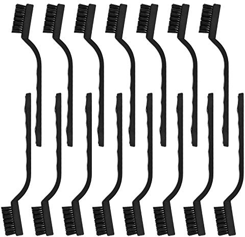 Topbuti 15 Pcs Mini Nylon Wire Brush Set for Cleaning Welding Slag Rust, Wire Bristle Scratch Brush Set, Curved Handle Brushes