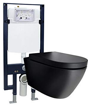 WC-Komplettpaket 42: WC B-8030R in Schwarz Matt und Soft-Close Sitz mit Vorwandelement G3008 und Betätigungsplatte vorne, Betätigungsplatte:Modell 4111 satin
