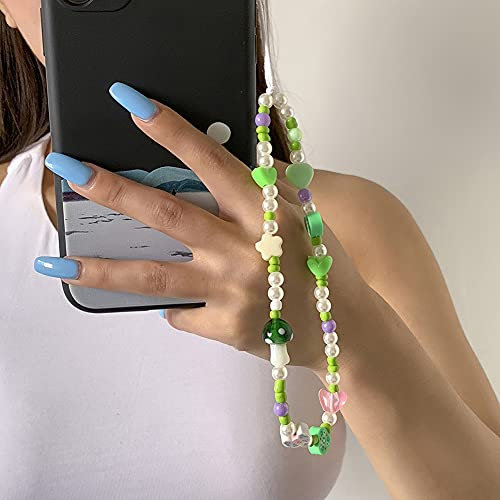Handykette Perlen Handyanhänger,Böhmische Perlen Handschlaufe für Telefon,Lächeln Frucht Perlen Anti-Verlorene Handykette Telefon Charm Strap Anhänger Schlüsselband Kette Mobile Phone Handy-Schmuck