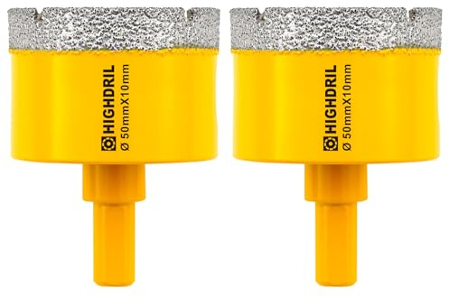 HIGHDRIL Diamantbohrer,Fliesenbohrer,Durchmesser 2 Stück 50mm mit Dreiecksschaft Vakuumgelötete Lochsäge für Beton Granit Marmor Glas Feinsteinzeug Mauerwerk Ziegel,Dreiecksschaft