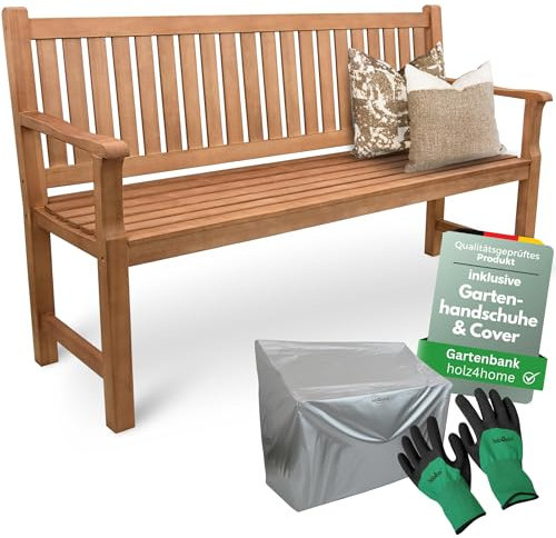 holz4home® Gartenbank Holz für 2-3 Personen I Holzbank 150 cm Parkbank inkl. Handschuhe I Massivholz Balkonbank Gartenmöbel Sitzbank Bank