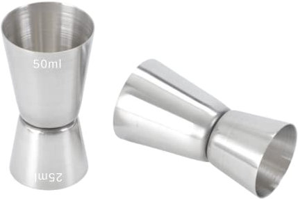 Japanese Style Jigger - Vaso medidor doble (25/50 ml, profesional, acero inoxidable, plateado, coctelera, bebidas, cócteles, bares, lounge casas, fiestas, estilo espiritual, barista vino